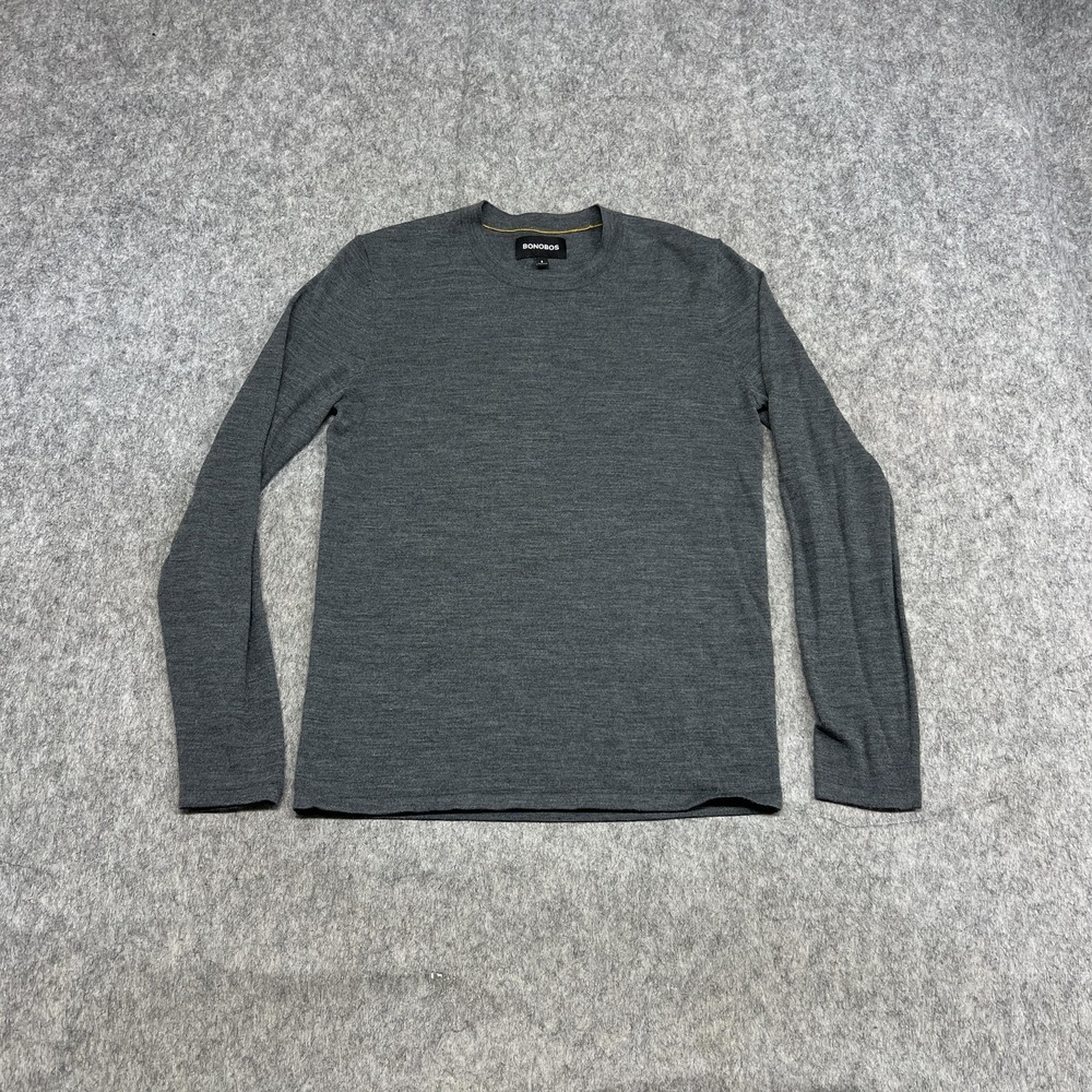 Bonobos Sweater Mens‎ S Gray Merino Wool Crewneck Pullover Lightweight Knit